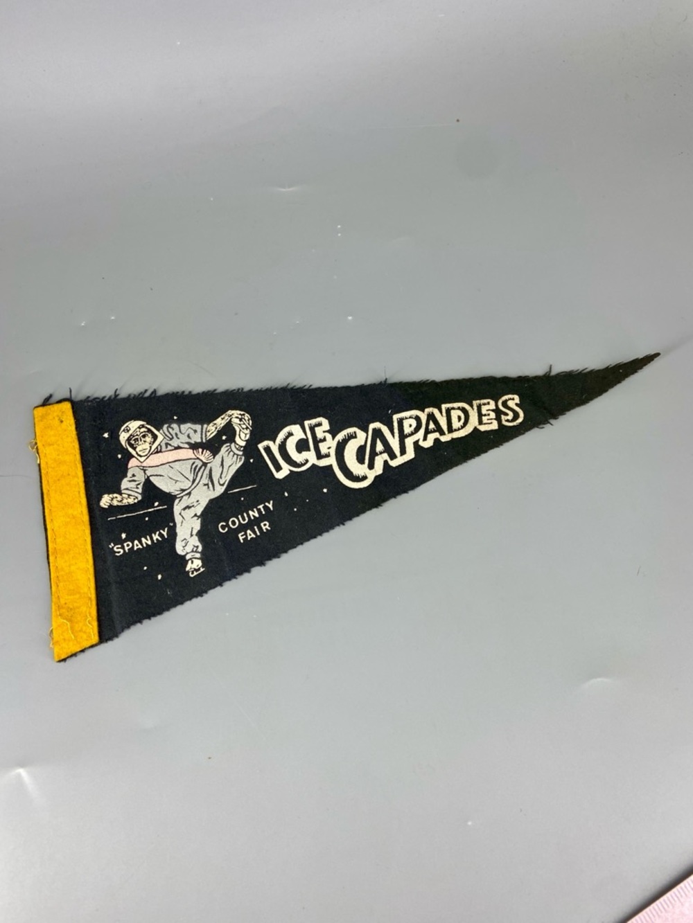 Vintage Ice Capades Mid Century Felt Pennant Space Monkey Chimp Skater